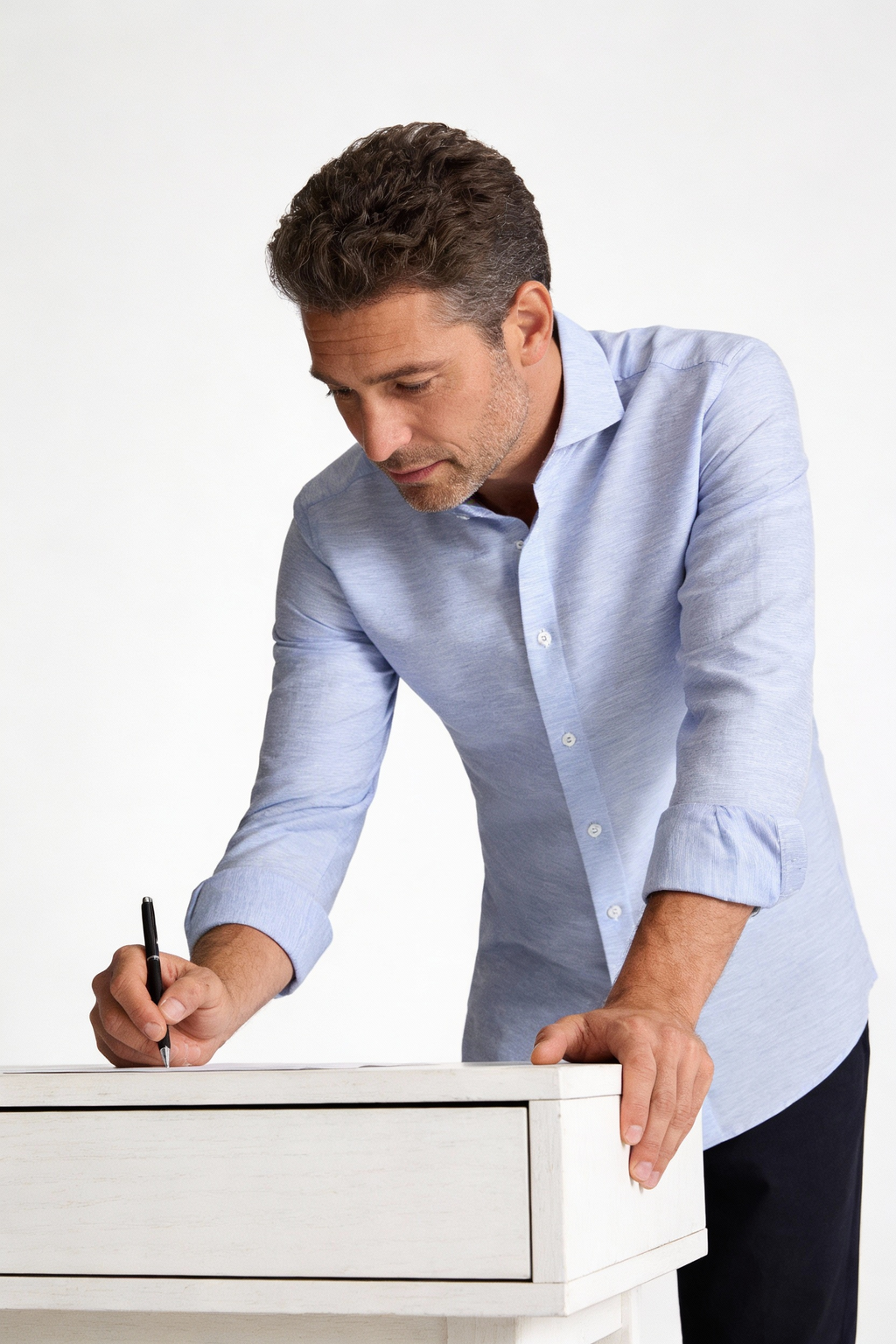 200s Cotton-Linen Non-Iron Lightweight Long-Sleeve Shirt