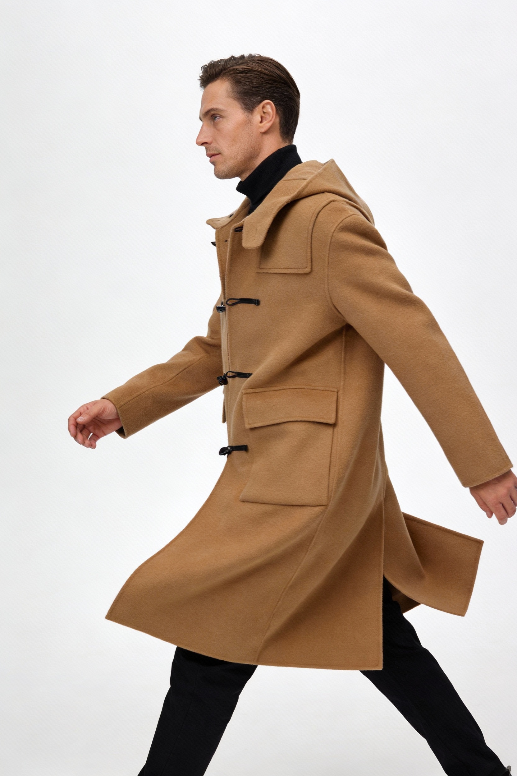 Hooded Pure Wool Double-Faced Duffle Coat