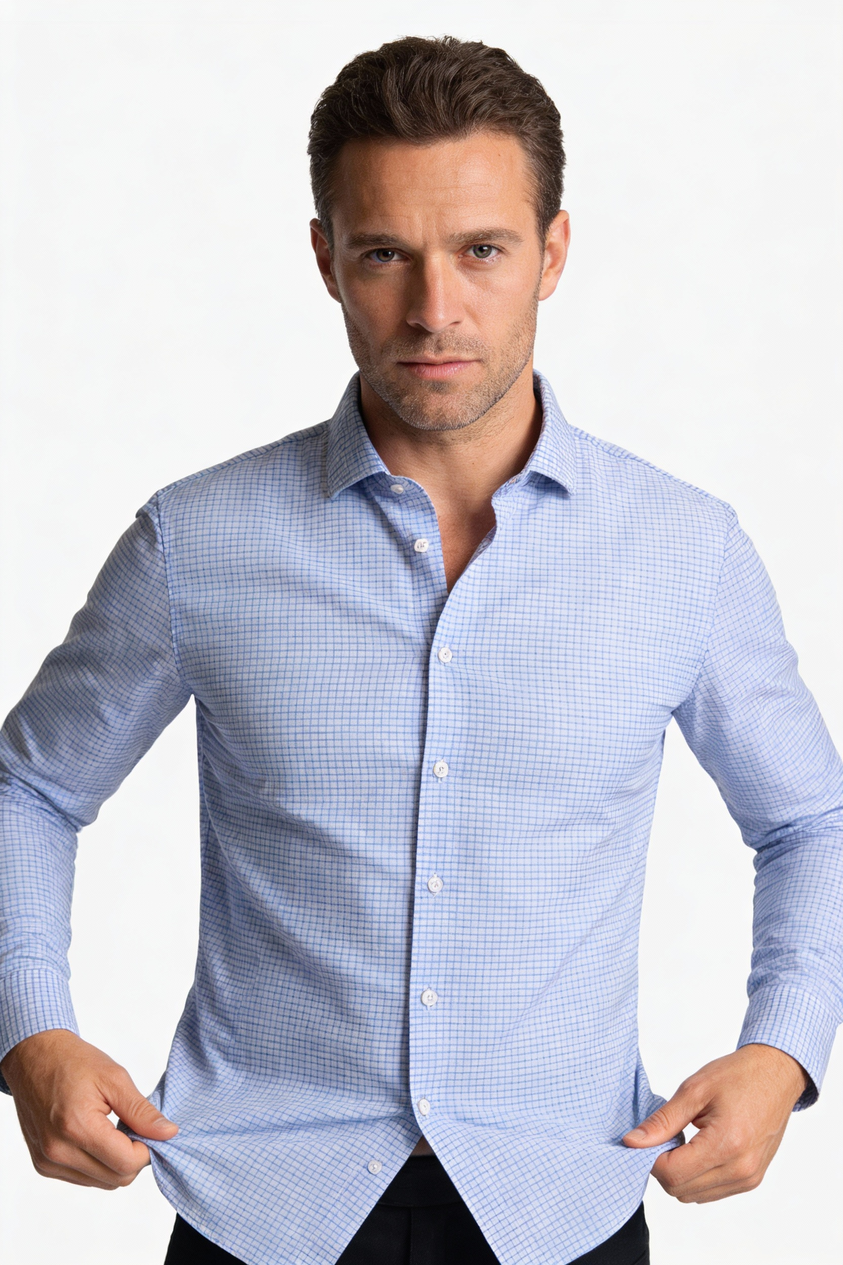 200s Cotton Long Sleeve Non-Iron Check Shirt