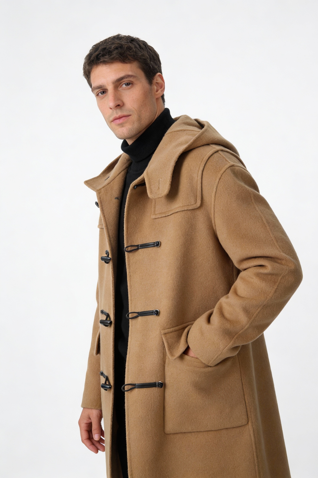 Hooded Pure Wool Double-Faced Duffle Coat
