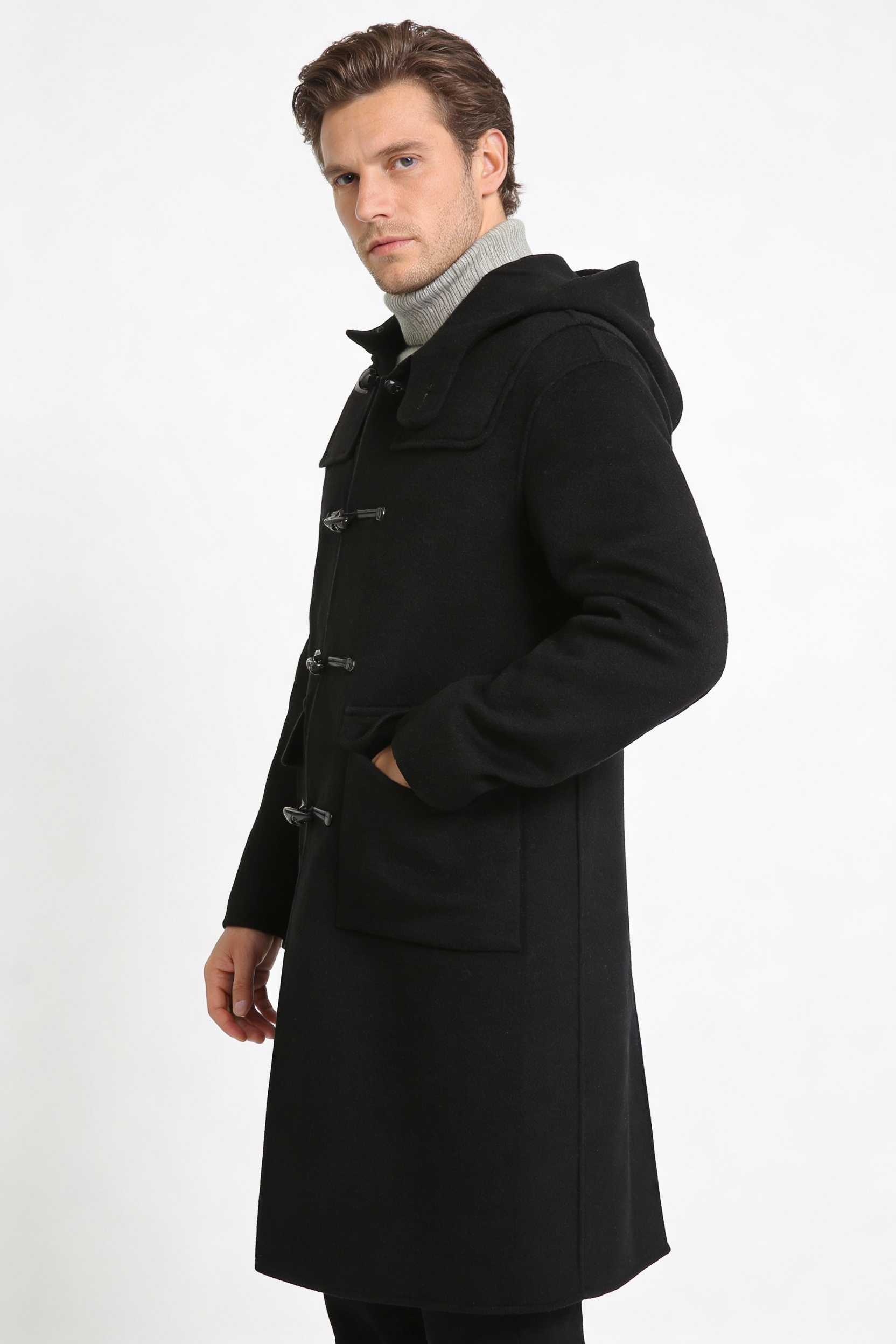 Hooded Pure Wool Double-Faced Duffle Coat