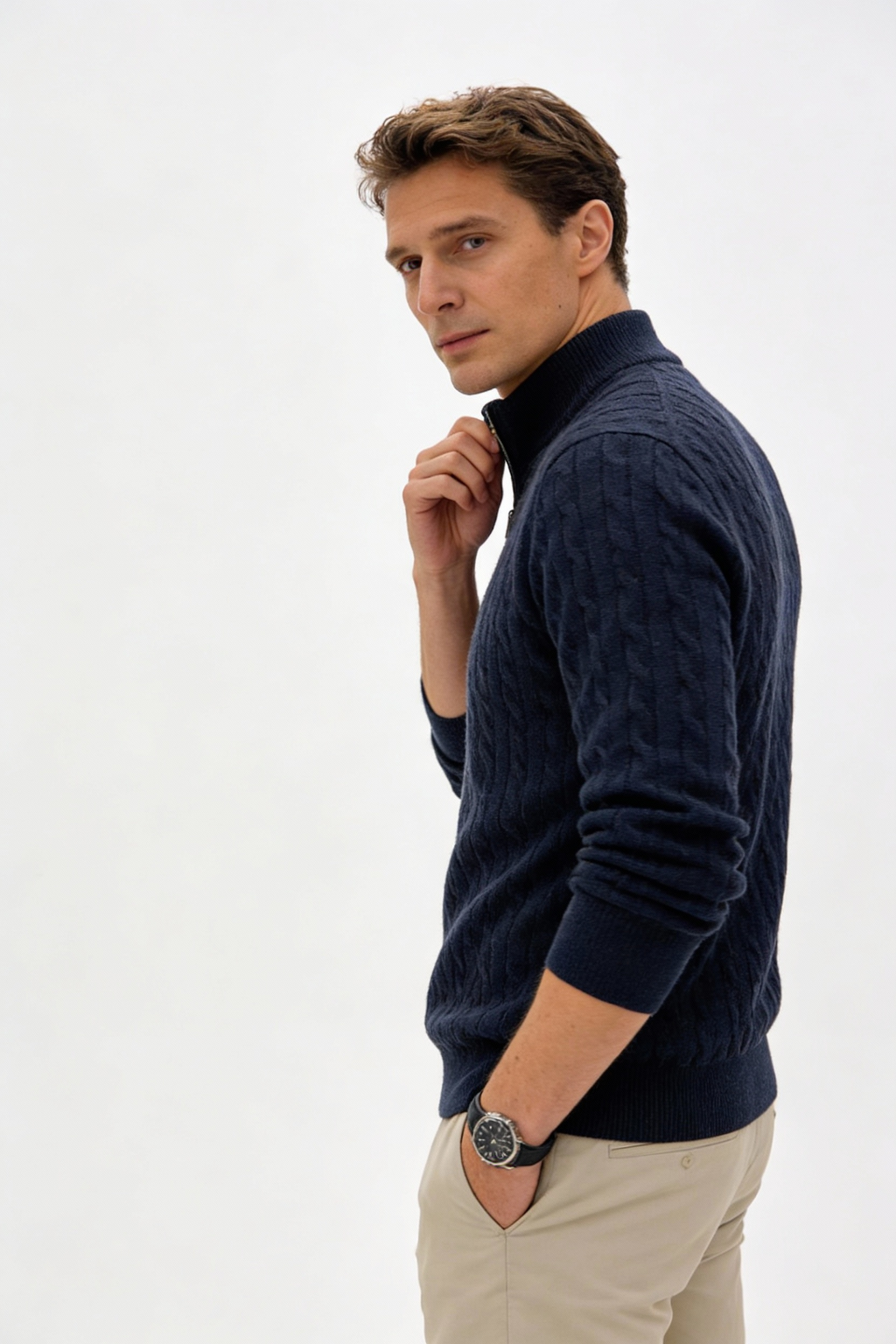 Goat Cashmere Half-Zip Knit Sweater
