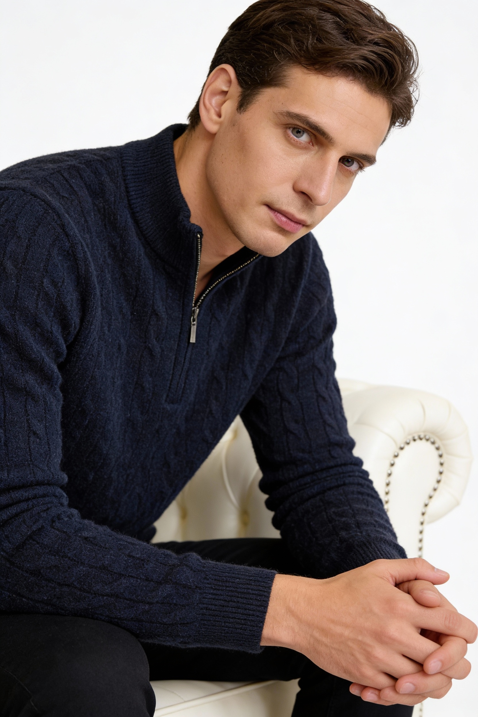 Goat Cashmere Half-Zip Knit Sweater