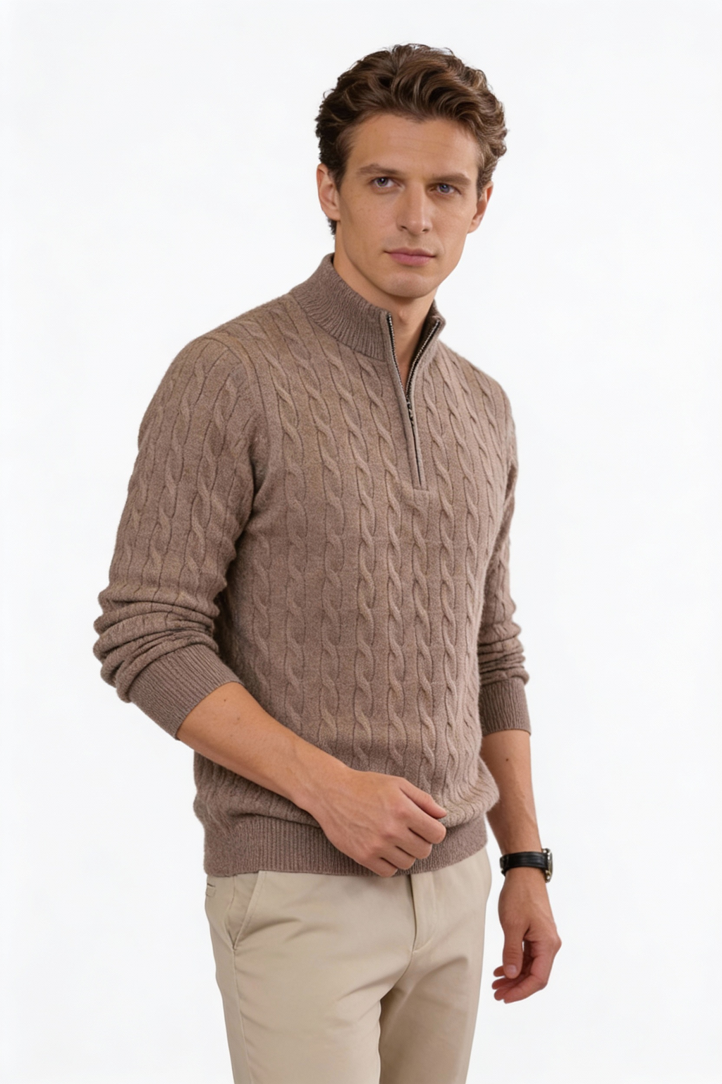 Goat Cashmere Half-Zip Knit Sweater