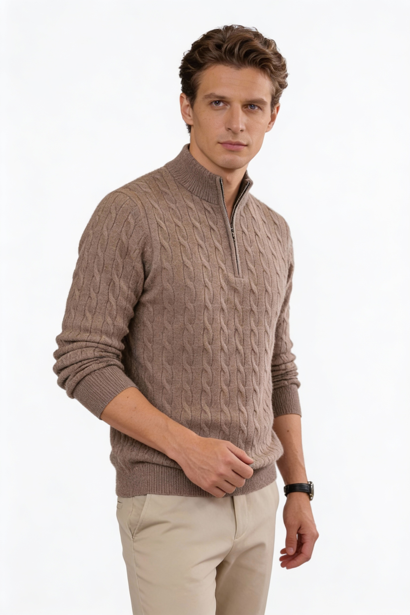 Goat Cashmere Half-Zip Knit Sweater