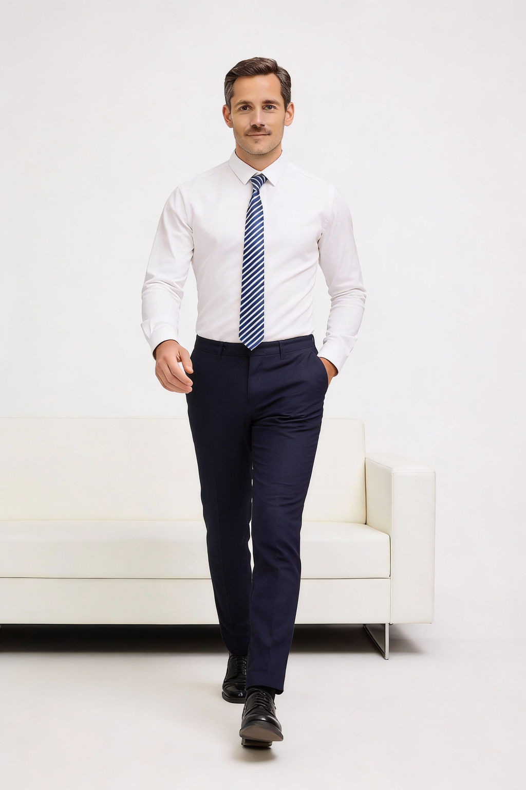 White Cotton Semi-Spread Collar Shirt