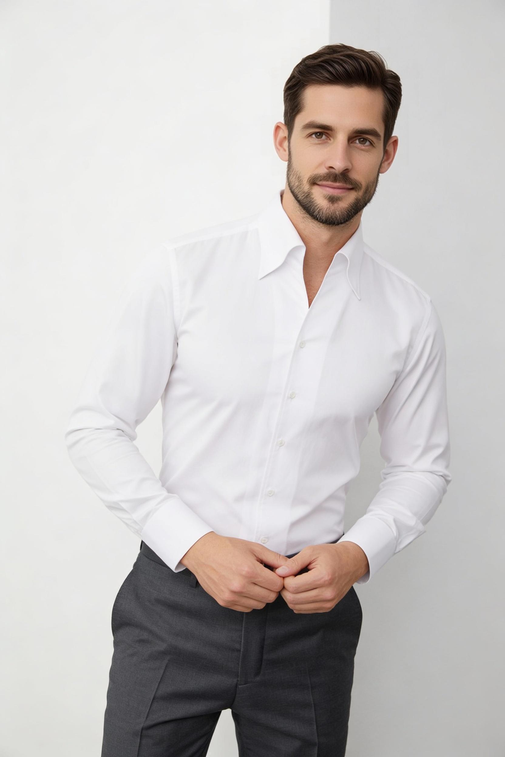 White Cotton One-Piece Collar Shirt