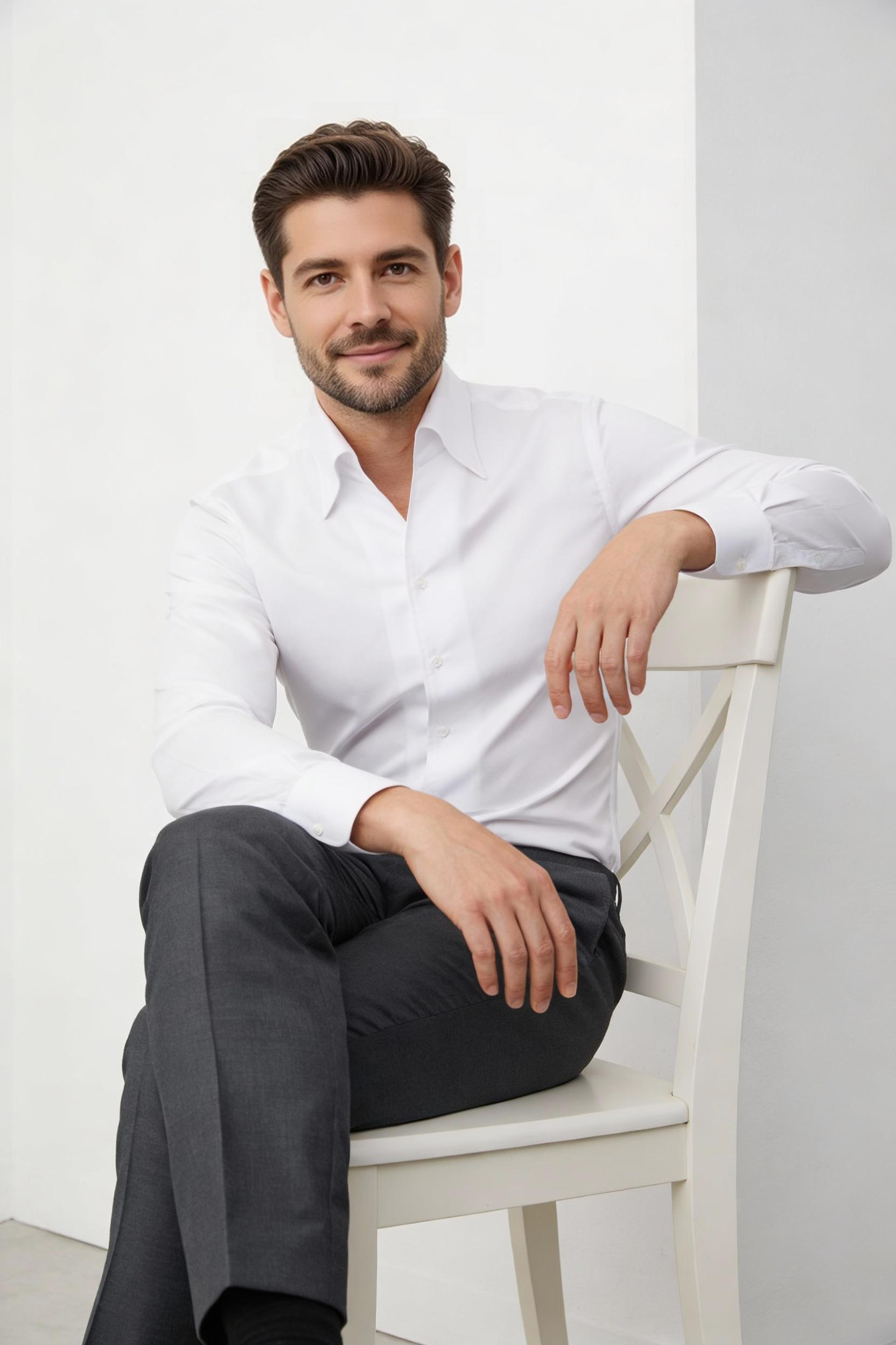 White Cotton One-Piece Collar Shirt