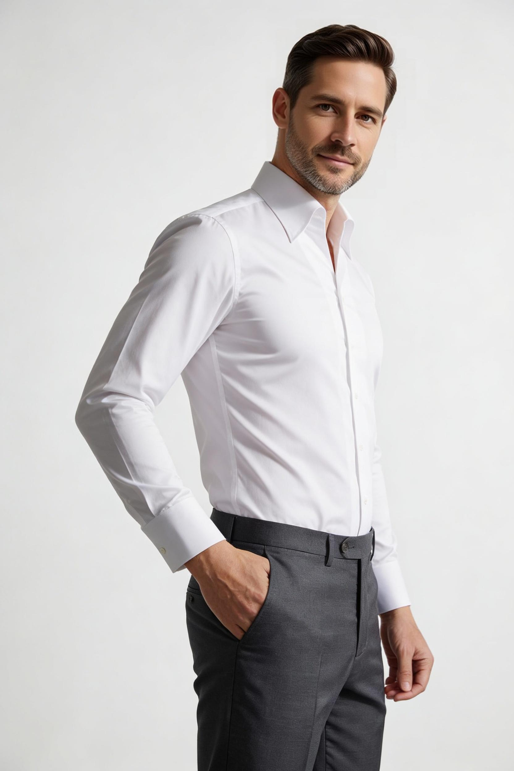 White Cotton One-Piece Collar Shirt