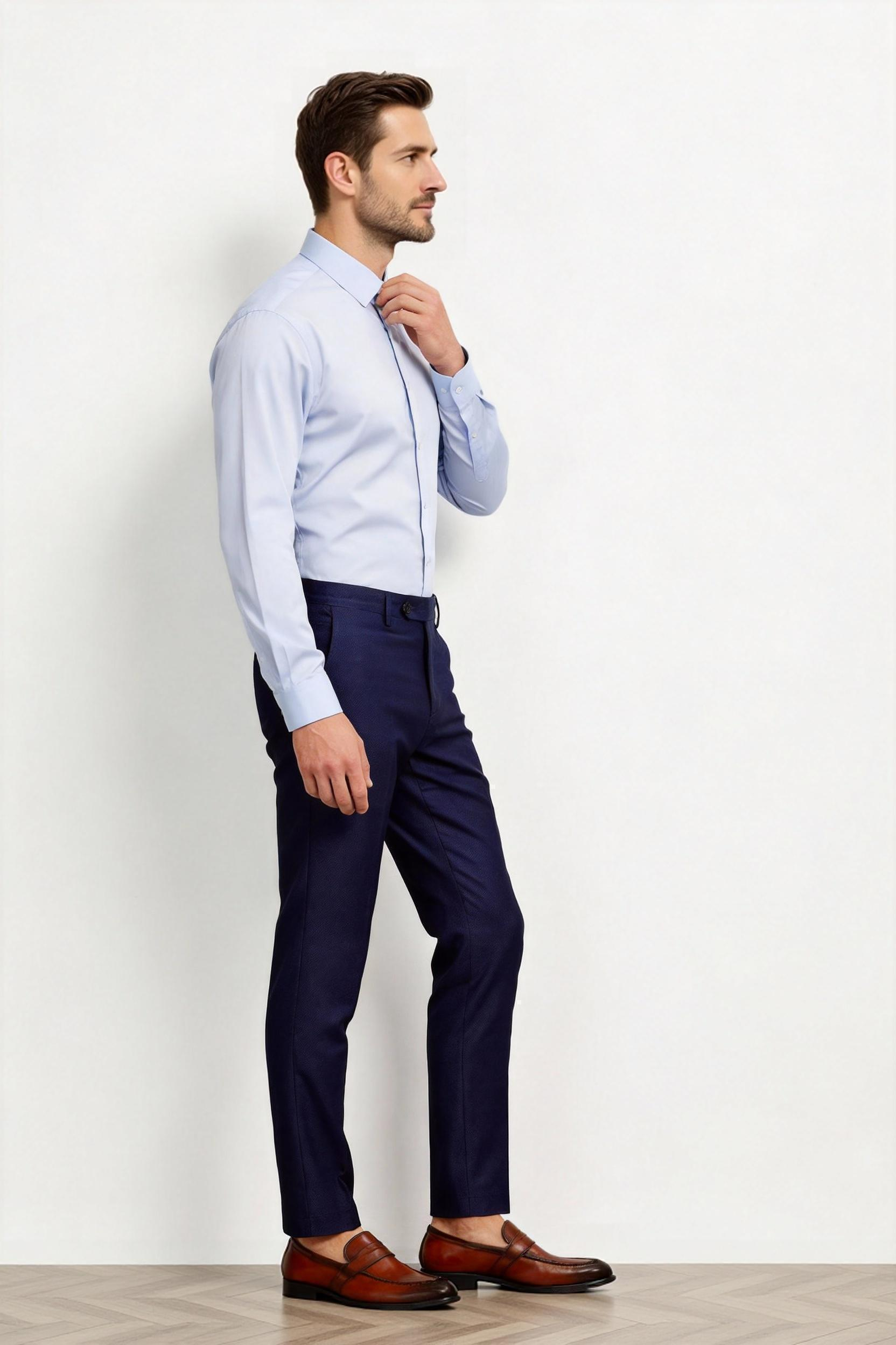 Light Blue Cotton Semi-Spread Collar Shirt