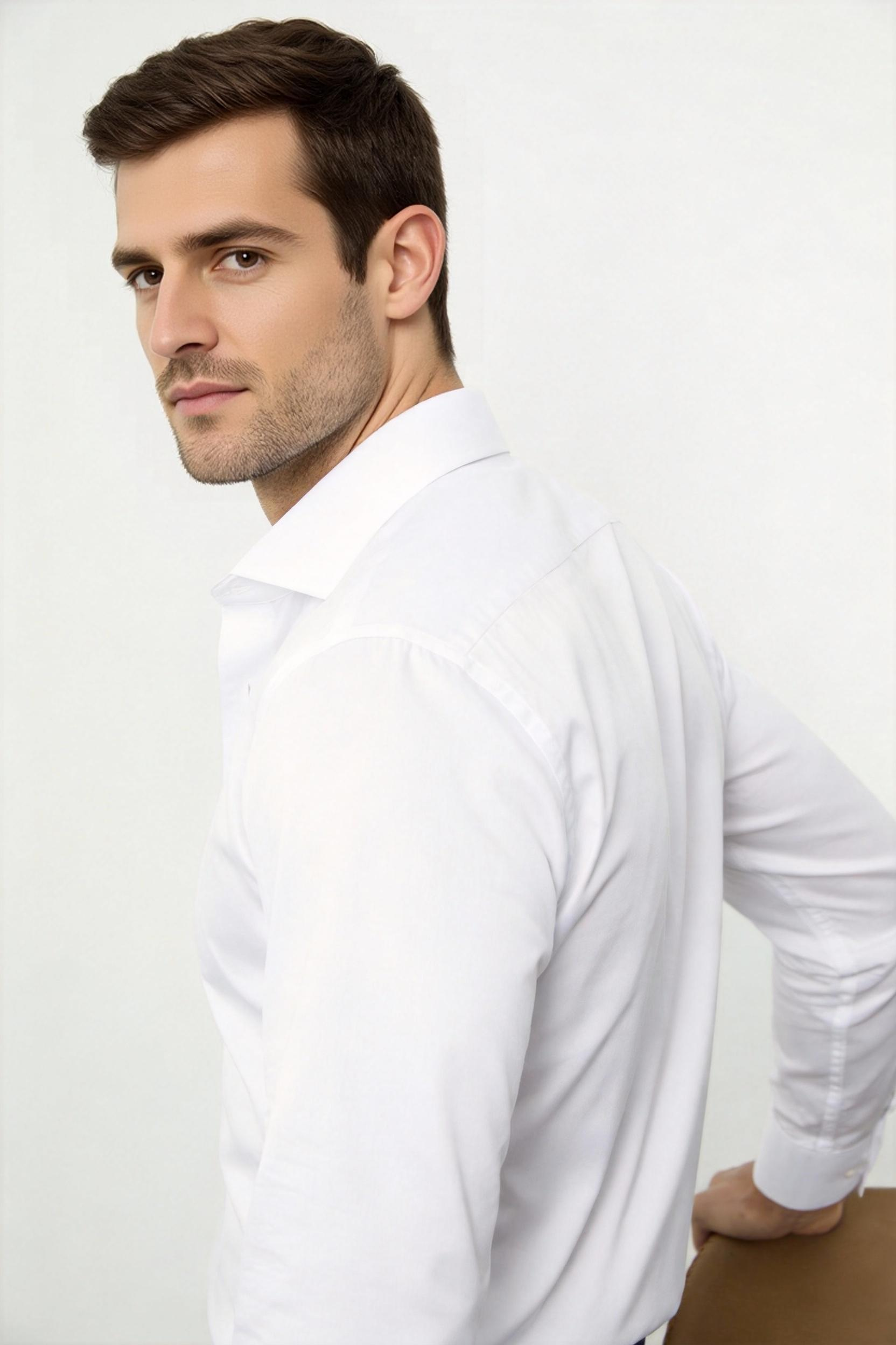 White Cotton Windsor Collar Shirt