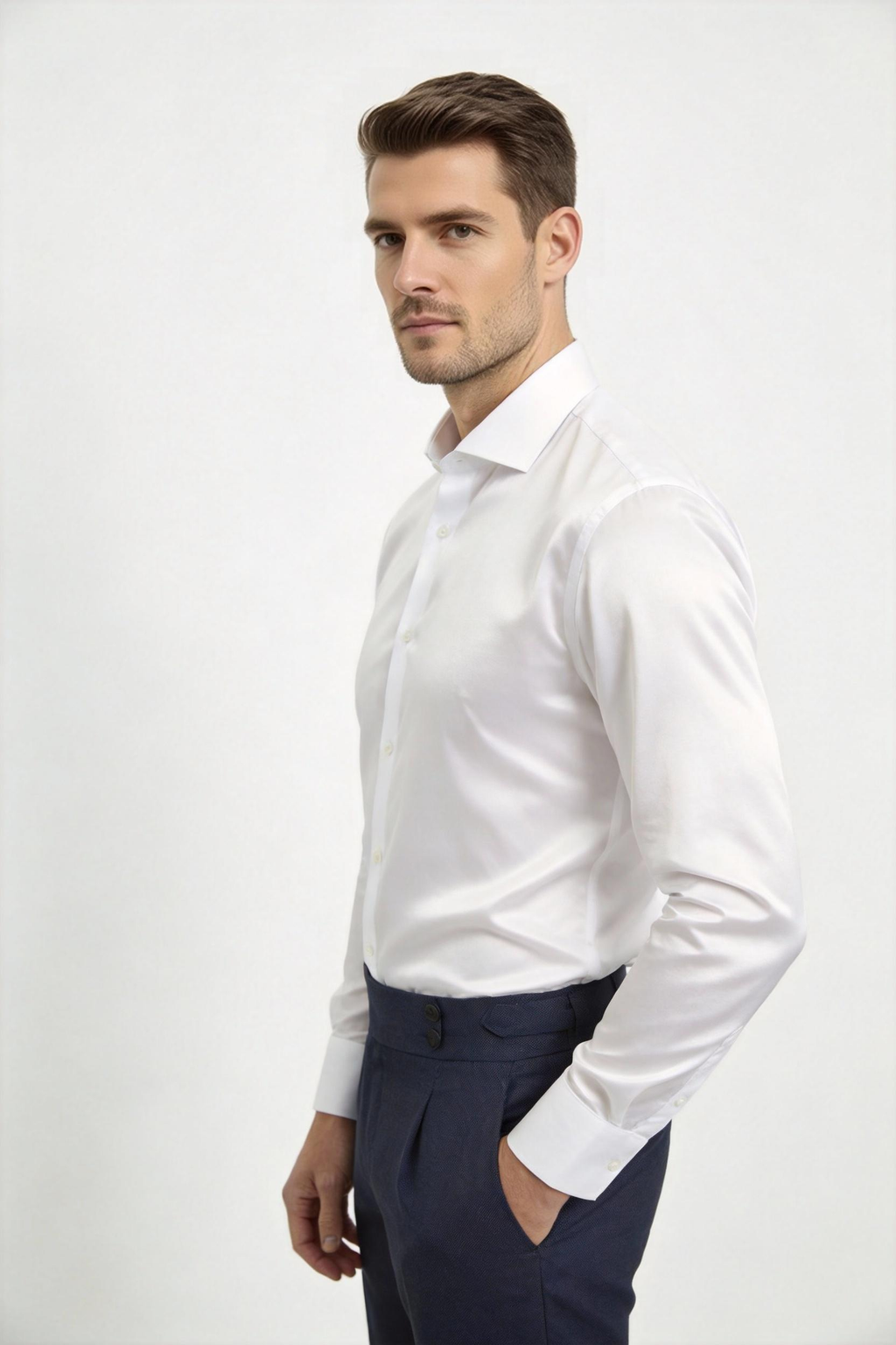White Cotton Windsor Collar Shirt