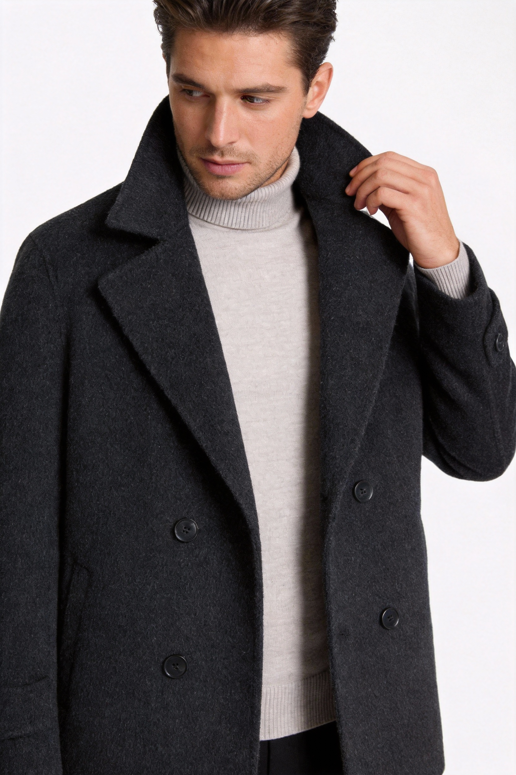 Short Double-Breasted Wool Coat