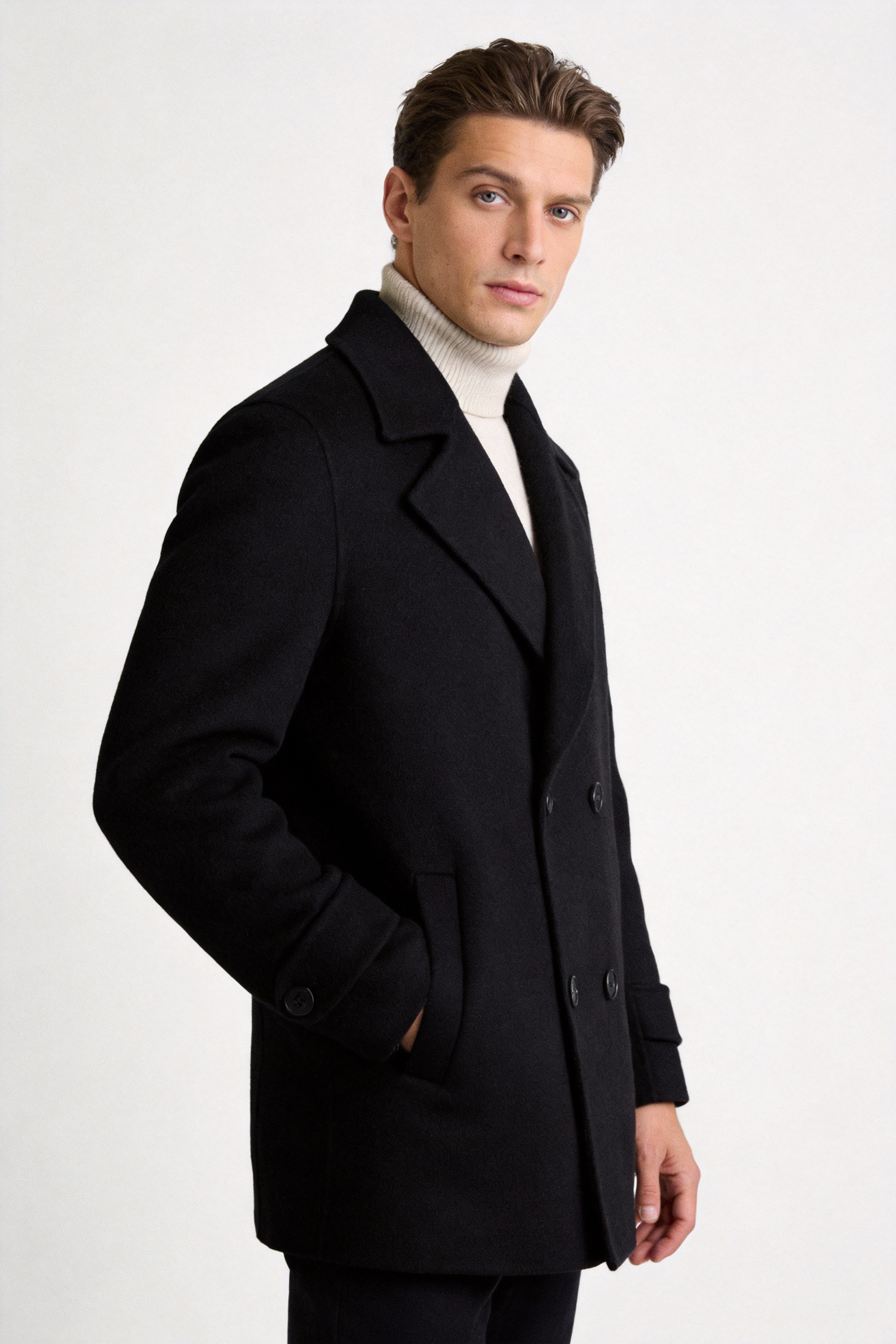 Short Double-Breasted Wool Coat