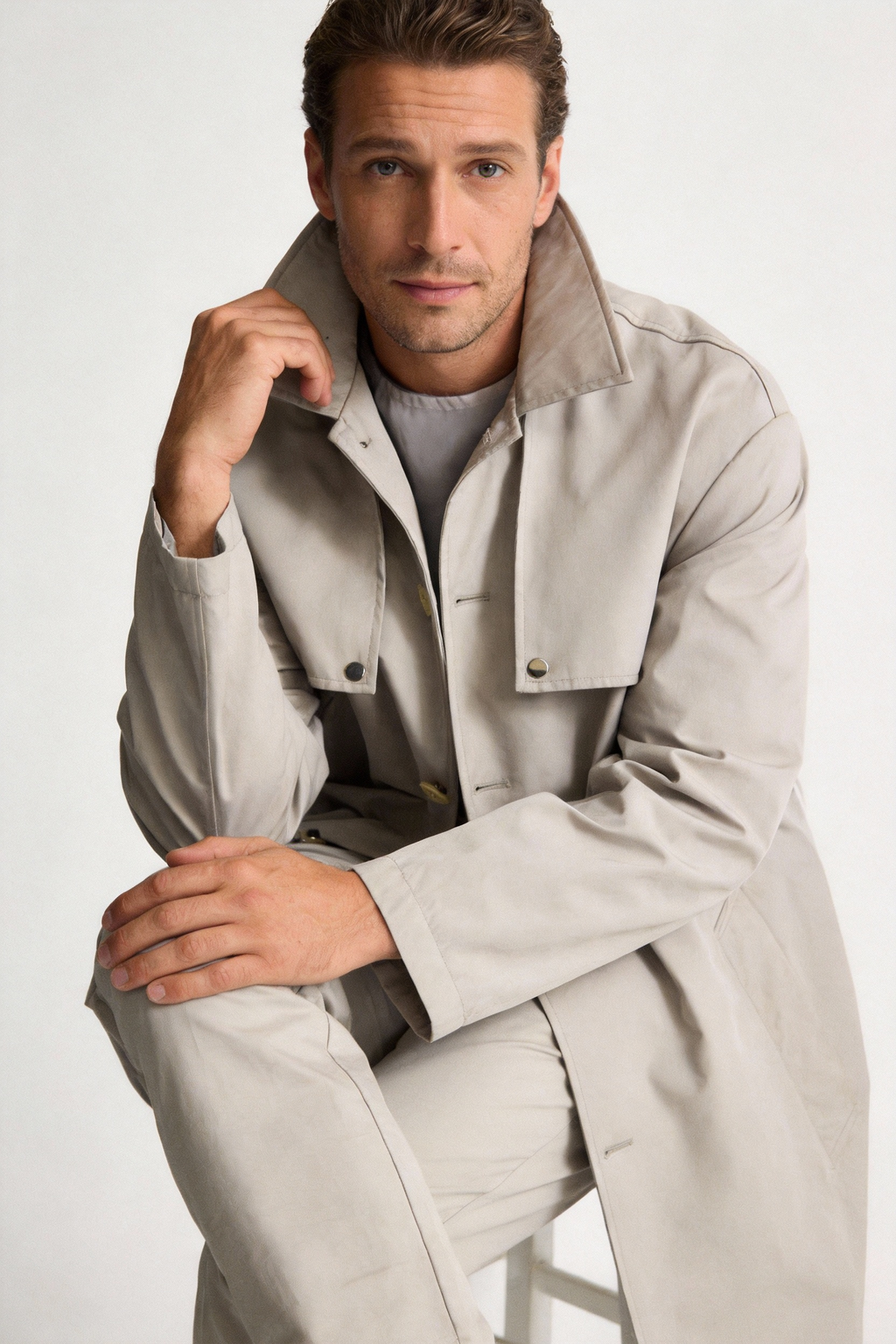 Mid-Length Casual Trench Coat with Lapel Collar