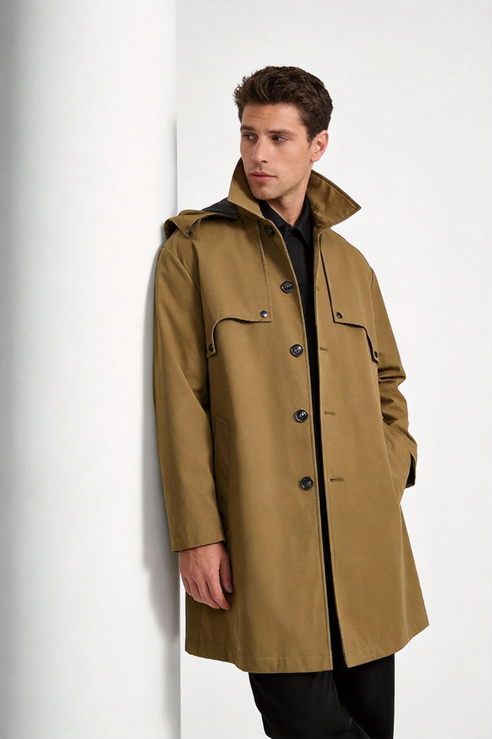 Mid-Length Casual Trench Coat with Lapel Collar